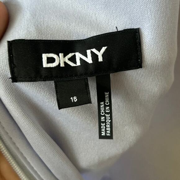 DKNY Dusty Blue Embroidered Floral Sleeveless Asymmetric Hem Midi Dress - Picture 5 of 9